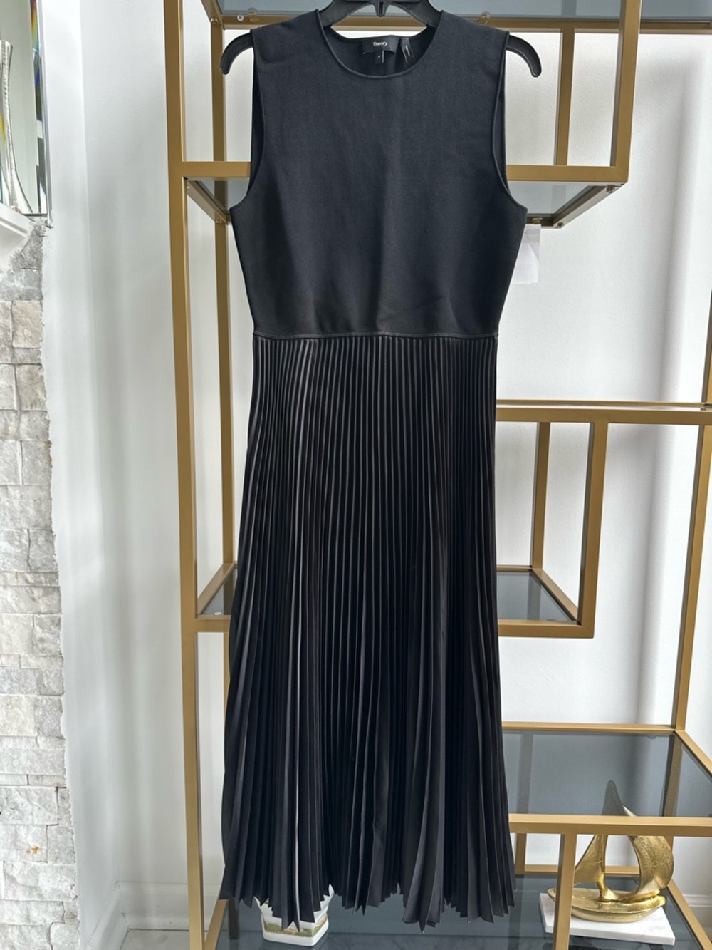 Sleeveless Black Pleated Midi Dress by Theory